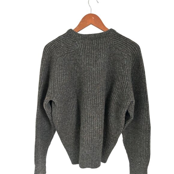 Saks 5th Avenue Heather Green V-Neck Sweater Shetland Wool Ribbed Knit Made In E - Picture 4 of 5
